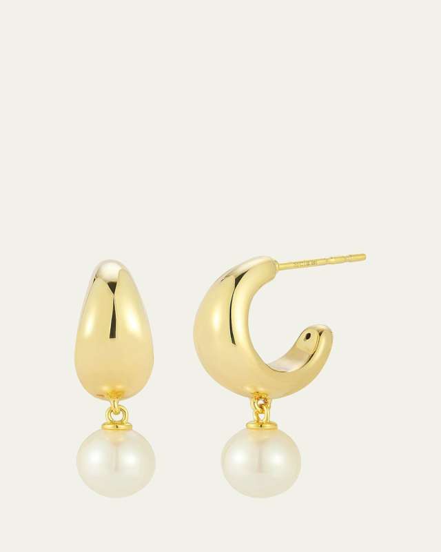 14K Yellow Gold Jumbo Dome Huggie Earrings with Pearl Drops